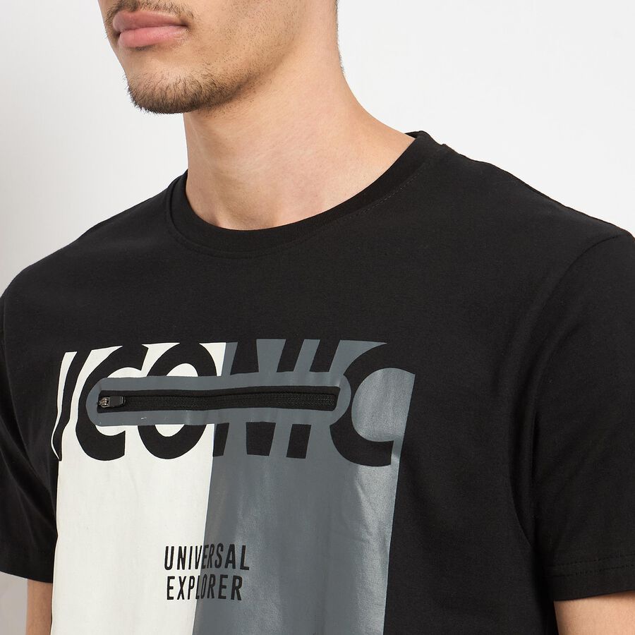 Men's 100% Cotton Round Neck Half Sleeves T-Shirt , Black, large image number null