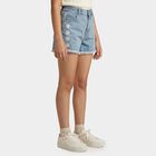 Girls Light Blue Regular Fit Daisy Applique Denim Shorts, Light Blue, small