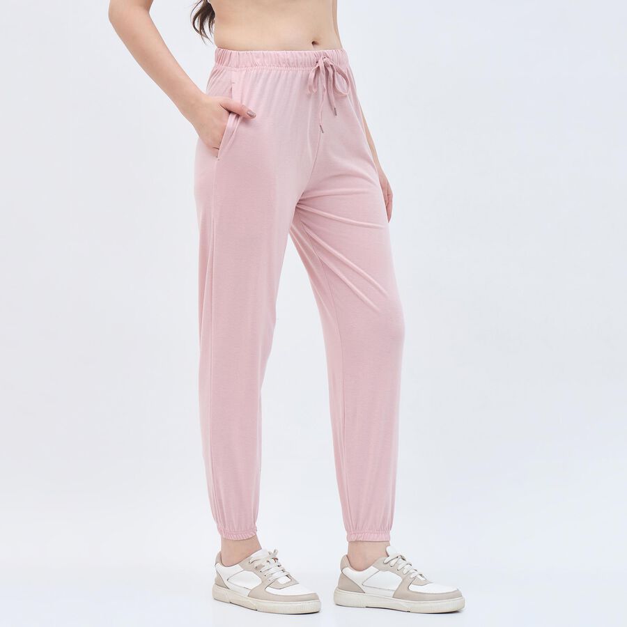 Women's Soft Pink Relaxed Fit Elastic Waist Track Pants, Light Pink, large image number null