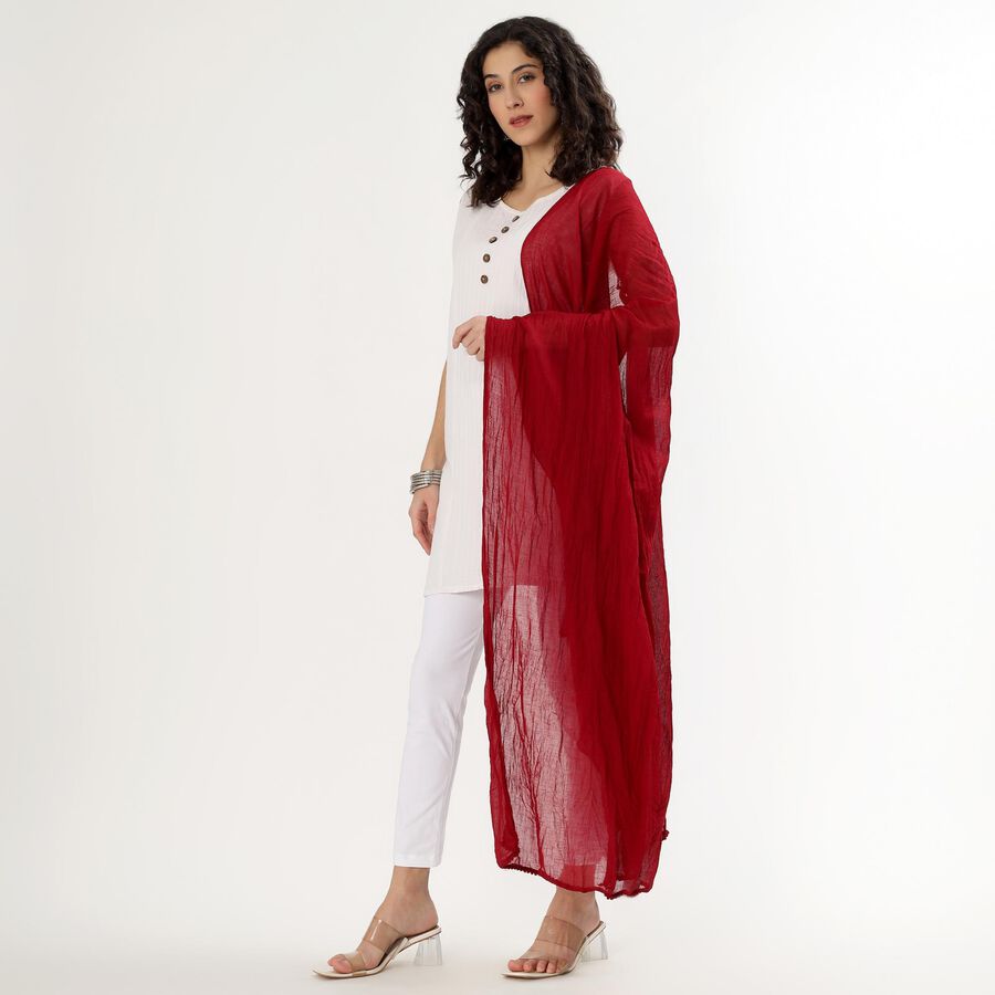Women's Vibrant Red Cotton Blend Crinkled Dupatta, मरून, large