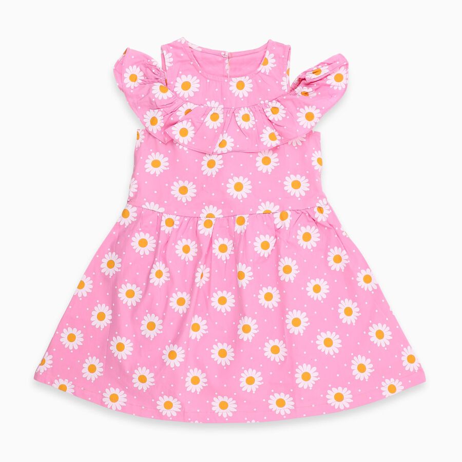 Girls' 100% Cotton Frock, गुलाबी, large image number null