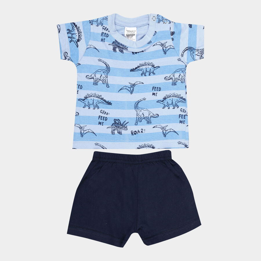 Infants Cotton Printed Baba Suit, Light Blue, large image number null