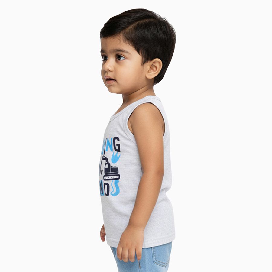 Infants Light Heather Grey Cotton Round Neck Casual Vest, Melange Light Grey, large image number null
