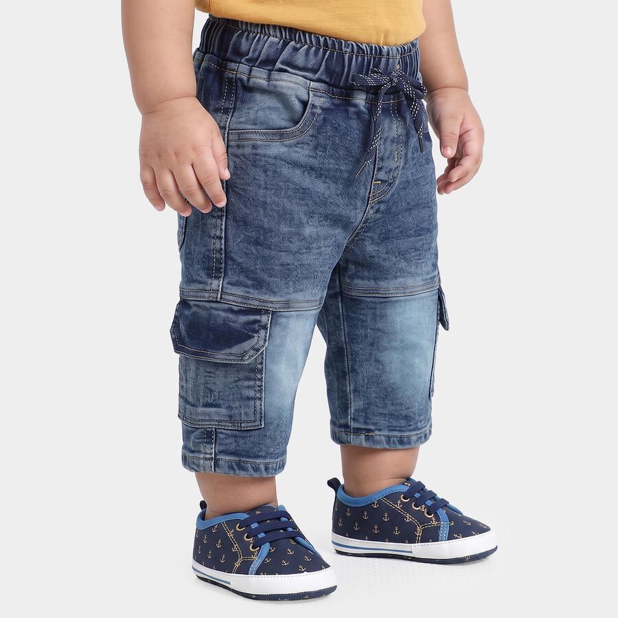 Infants Blue Relaxed Fit Cargo Jeans, मध्यम नीला, large