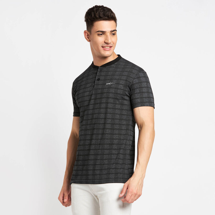 Solid Henley T-Shirt, Black, large image number null
