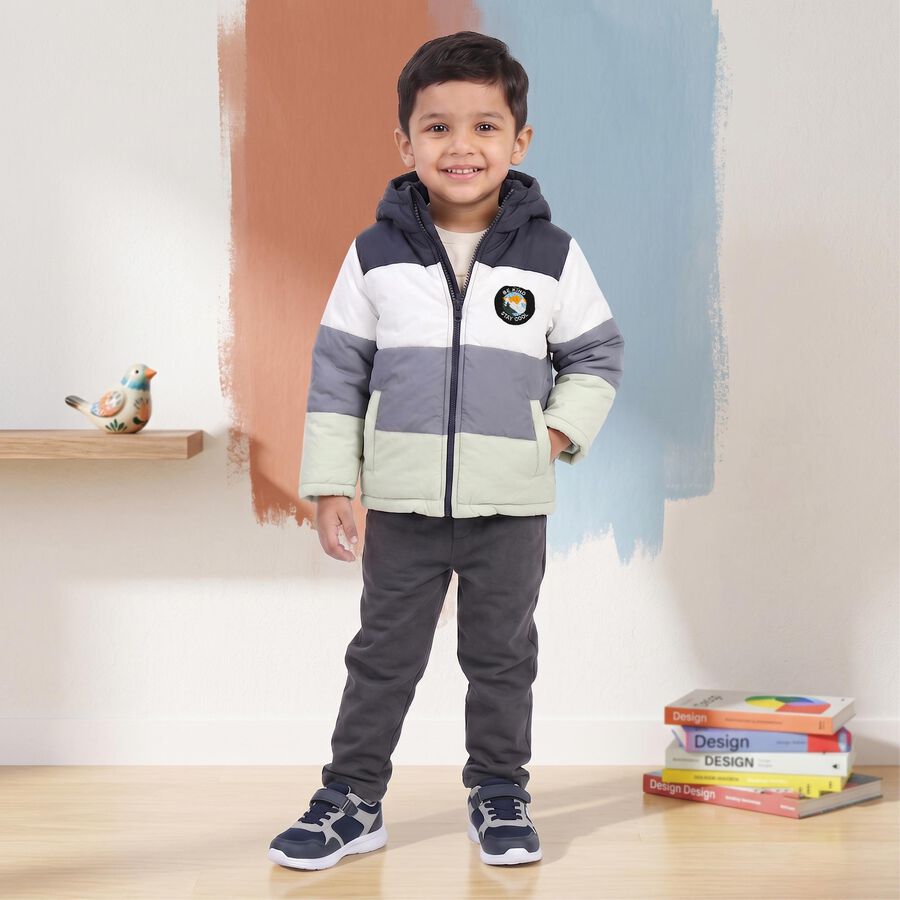 Boys Navy Blue Hooded Puffer Jacket, Navy Blue, large