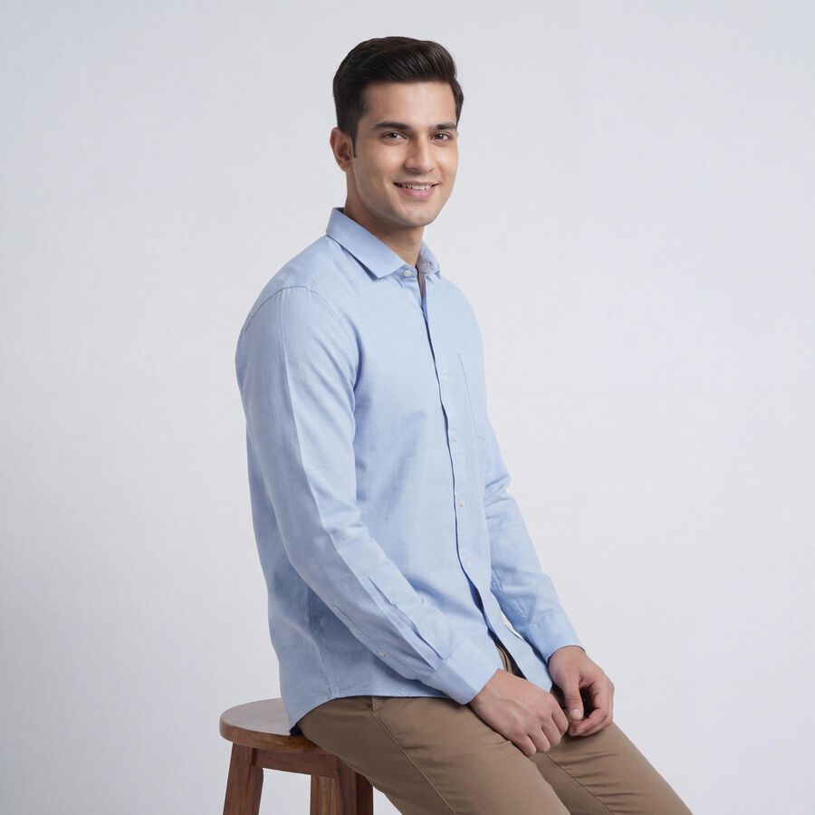 Men's Light Blue Spread Collar Casual Shirt, Light Blue, large