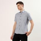 Men's Navy Blue Cotton Half Sleeve Classic Collar Casual Shirt, Navy Blue, small