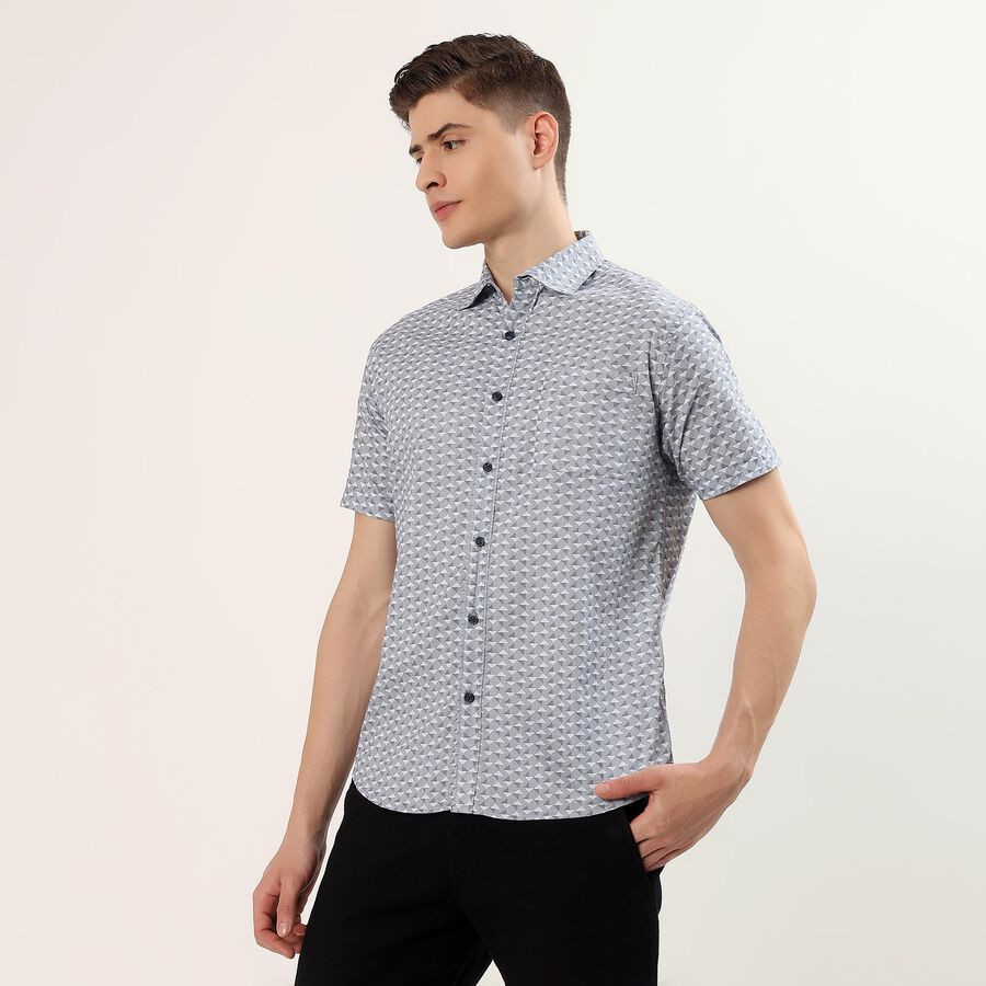 Men's Navy Blue Cotton Half Sleeve Classic Collar Casual Shirt, Navy Blue, large