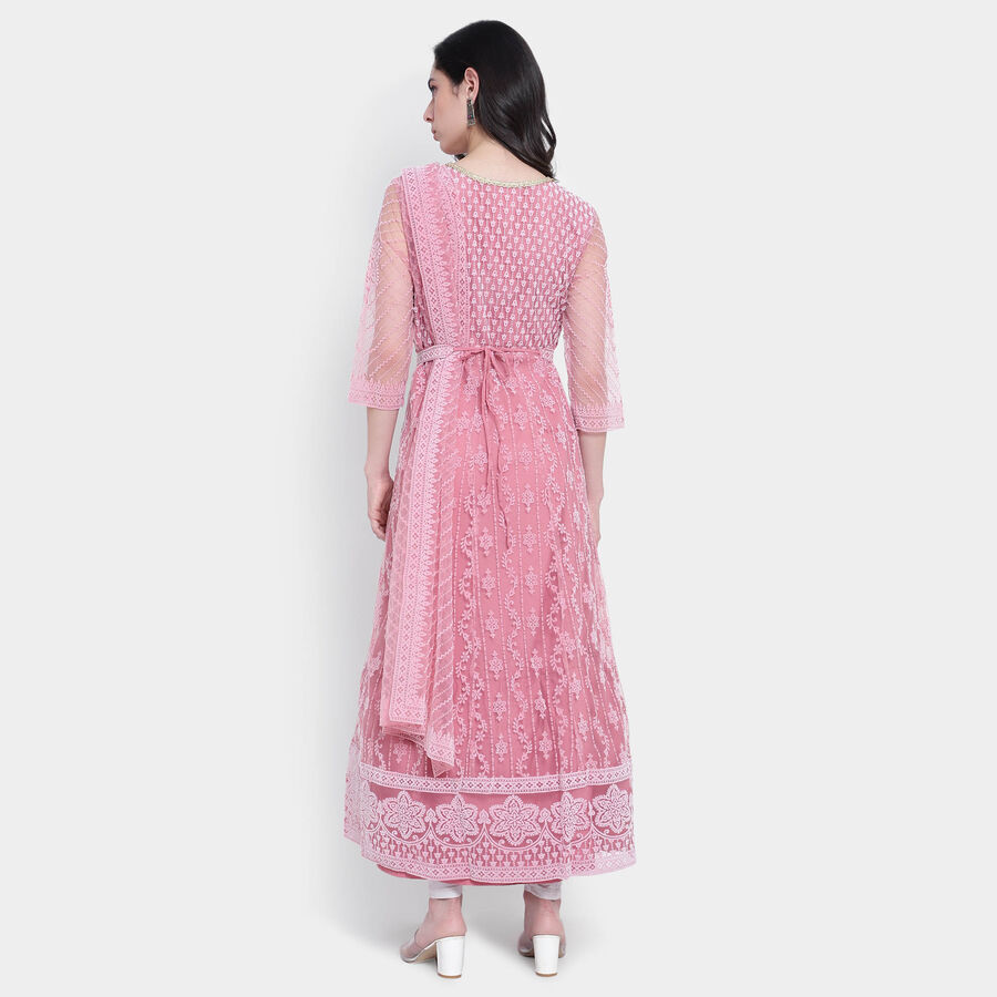 All Over Print 3/4th Sleeves Flared Kurta, Pink, large image number null