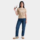 Women Beige Round Neck Regular T-Shirt, Beige, small