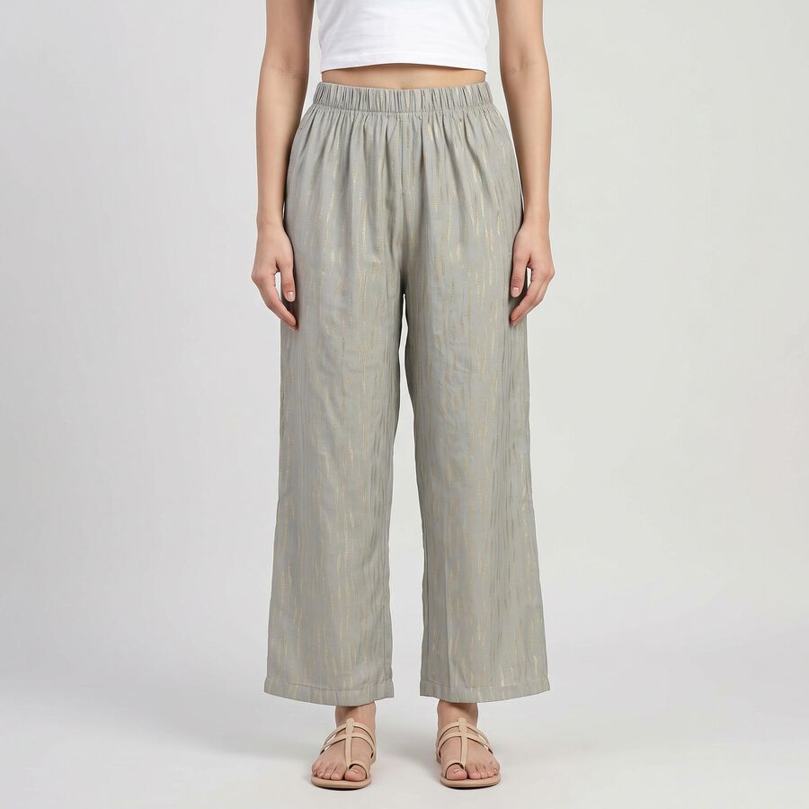 Women's Grey Regular Fit Printed Palazzos, Dark Grey, large