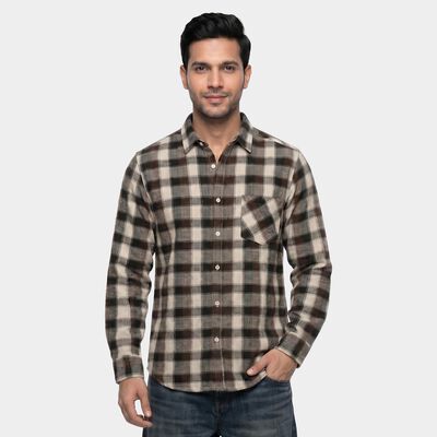 Men's Brown Cotton Casual Shirt