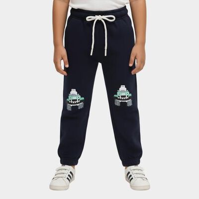 Boys' Dark Navy Blue Car Printed Elastic Waist Pyjama