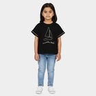 Girls Black Cotton Round Neck Casual T-Shirt, Black, small