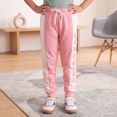 Girls Pink Jogger Fit Ombre Printed Winter Pyjama