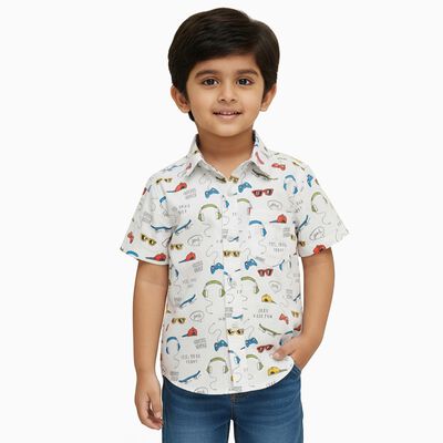 Boys White Cotton Half Sleeve Classic Casual Shirt