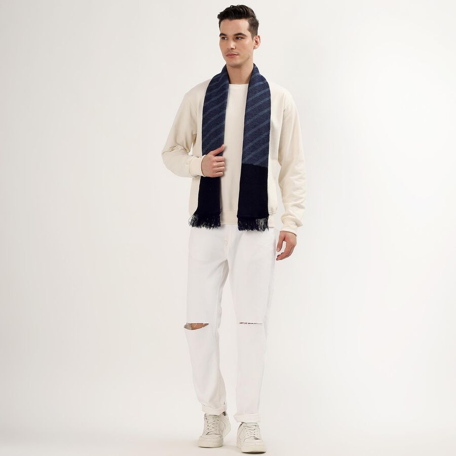 Men's Deep Navy Blue Acrylic Textured Muffler, Navy Blue, large image number null