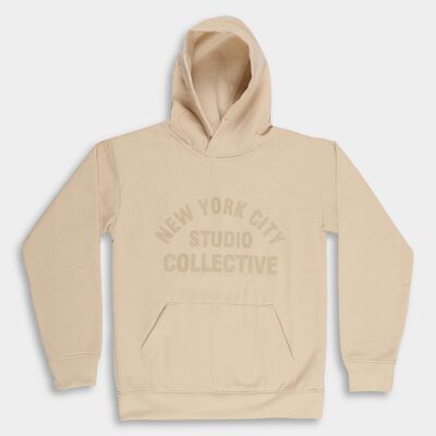 Boys Light Beige Hooded Neck Printed Sweatshirt