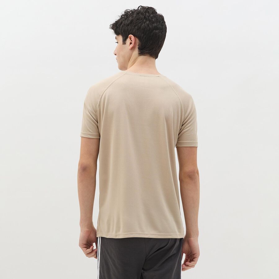 Men's Light Beige Crew Neck Athleisure T-Shirt, Beige, large