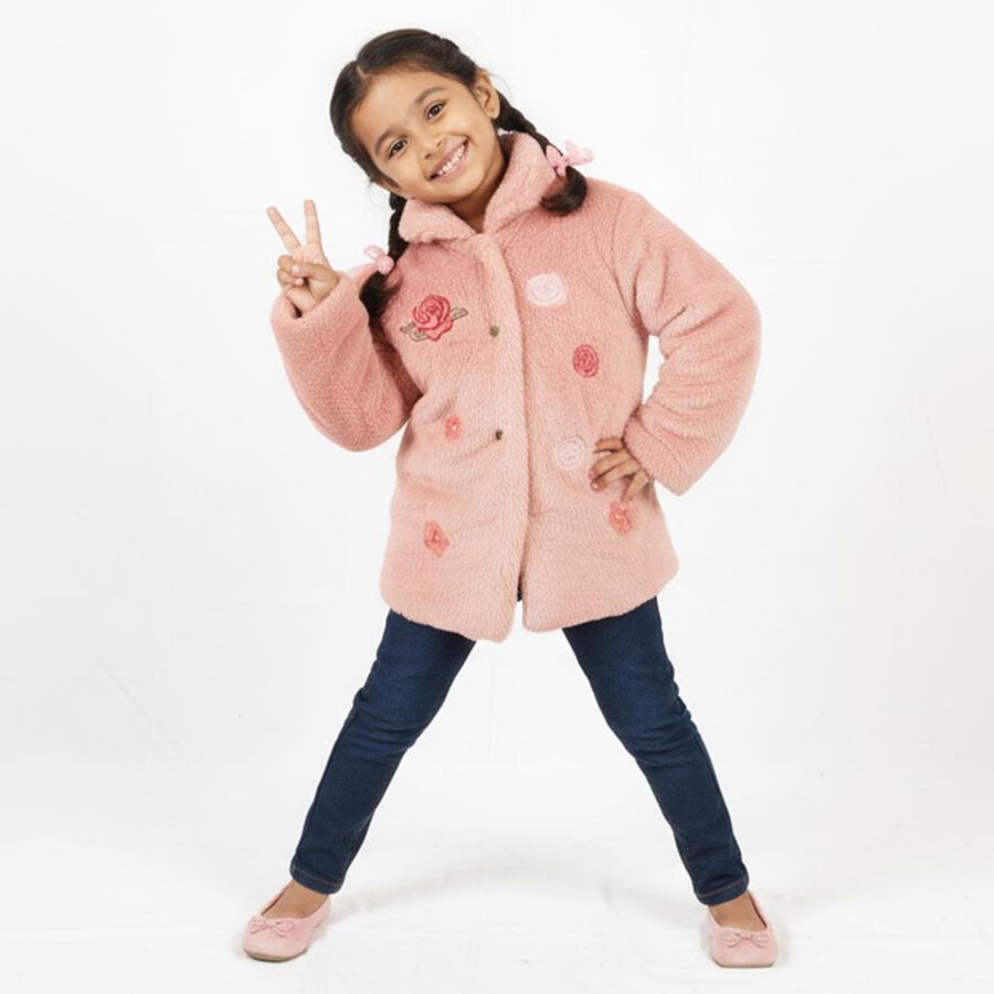 Girls Light Pink Mock Casual Jacket, हल्का गुलाबी, large image number null