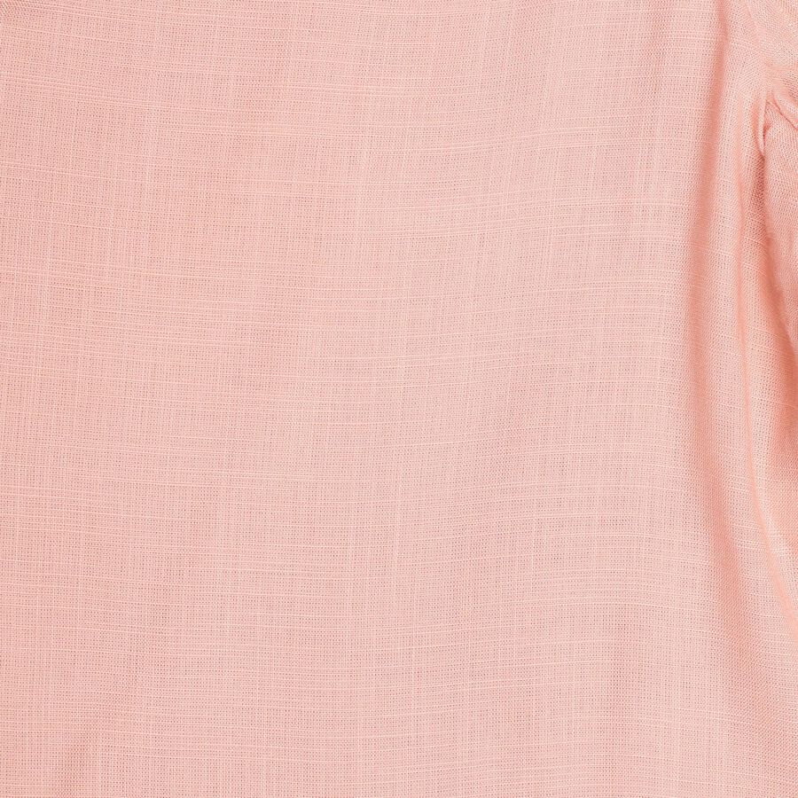 Girls' Soft Peach Embroidered V-Neck Kurta and Pant Fusion Set, Light Pink, large image number null