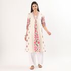 Women's White Cotton Round Neck Straight Kurta, Off White, small