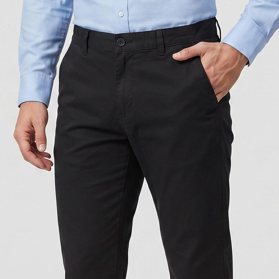 Men's Black Slim Fit Flat-Front Chino Trousers, काला, large