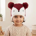 Girls' Maroon Fox Motif Beanie Cap, Wine, small