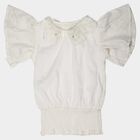 Girls White Round Neck Regular T-Shirt, सफ़ेद, small