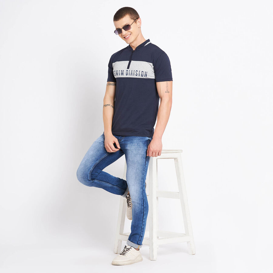 Cut & Sew Henley T-Shirt, Navy Blue, large image number null