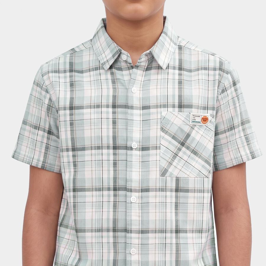 Boys White Cotton Casual Shirt, Off White, large
