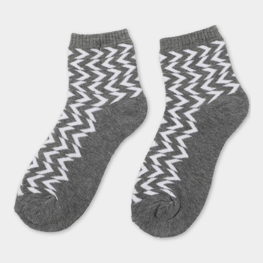 Women's Muted Charcoal Grey Regular Fit Zigzag Pattern Ankle Socks, मिश्रित हल्का ग्रे, large