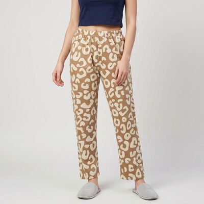 Women's Beige Straight Fit Printed Lounge Pyjama