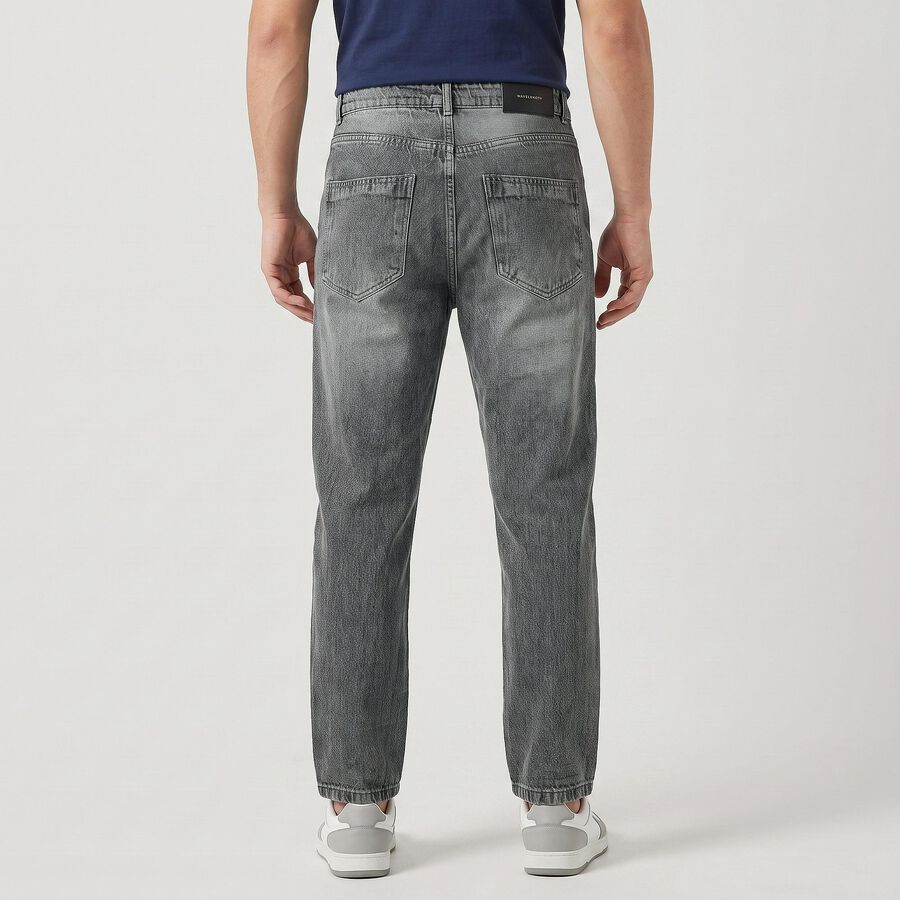 Men's Grey Straight Fit Washed Jeans, हल्का ग्रे, large