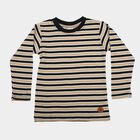Boys Beige Cotton Blend Round Neck Regular T-Shirt, गहरा पीला, small