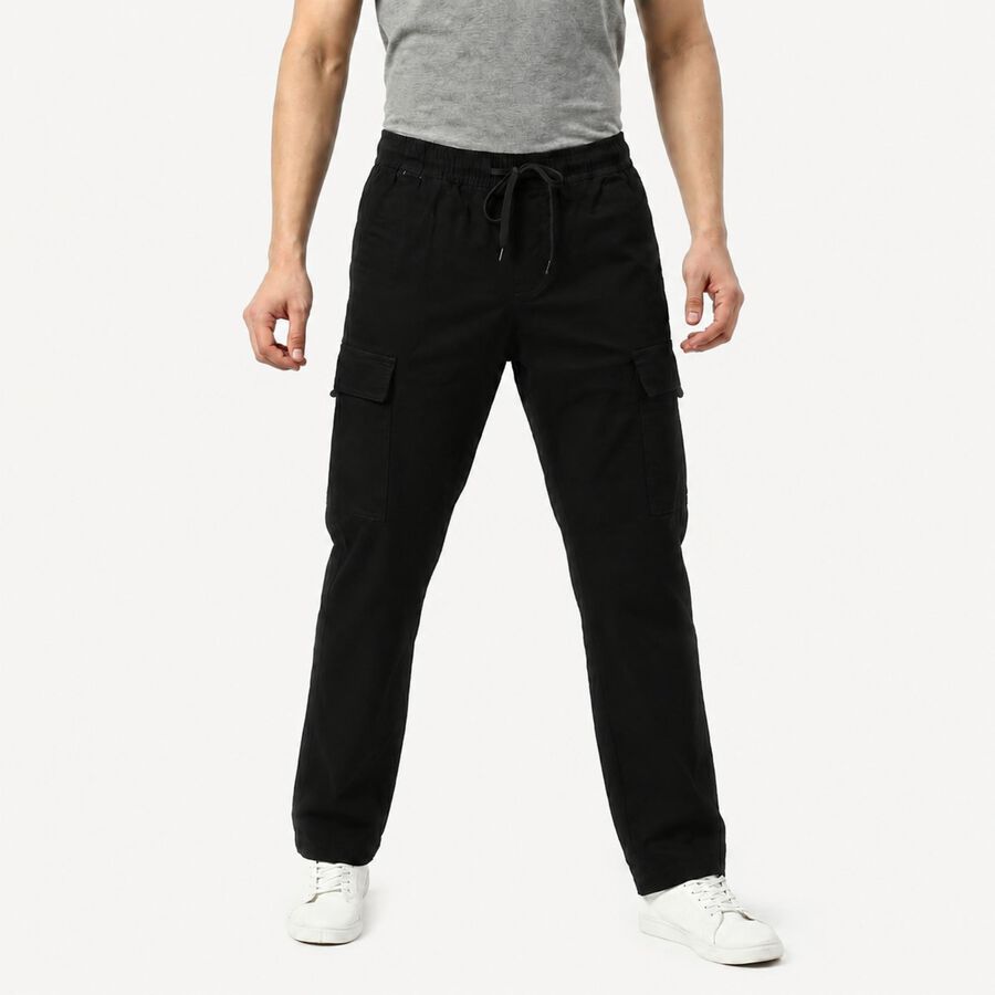 Men's Black Slim Fit Cargo Trousers, Black, large