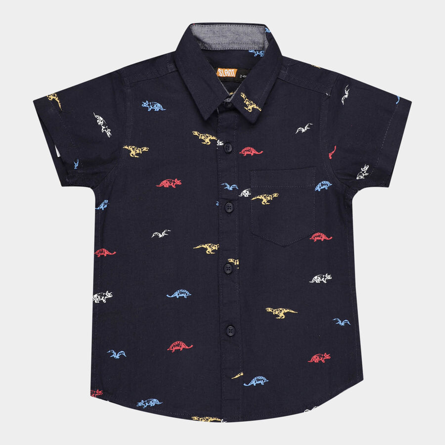 Boys All Over Print Casual Shirt, Navy Blue, large image number null