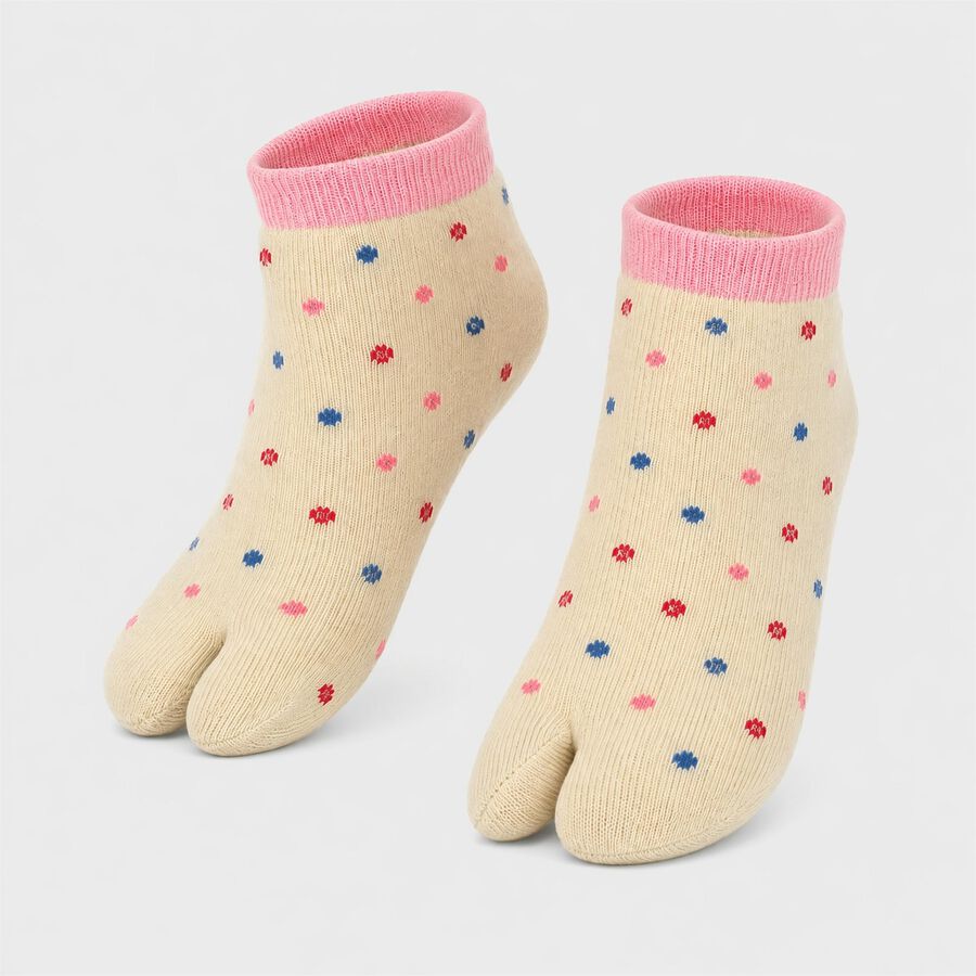 Women's Off White Regular Fit Polka Dot Pack of 1 Socks, ऑफ व्हाइट, large
