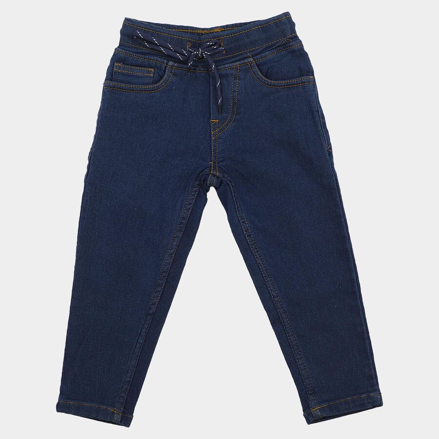 Boys' Navy Blue Slim Fit Drawstring Jeans, गहरा नीला, large