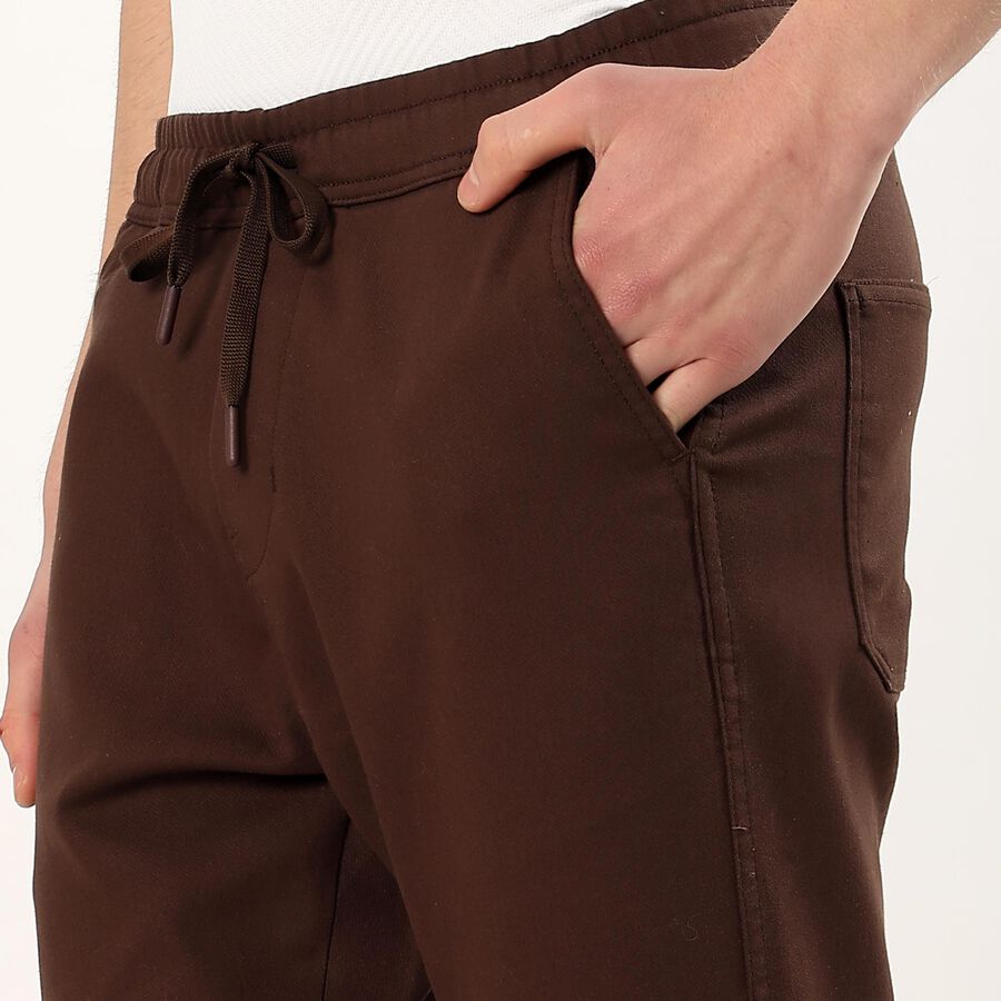 Men's Deep Chocolate Brown Slim Fit Jogger Trousers, भूरा, large
