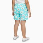 Girls' Bright Aqua Daisy Print Cotton Blend Shorts, एक्वा, small