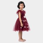 Girls' Wine Fit and Flare Floral Applique Party Wear Frock, वाइन, small