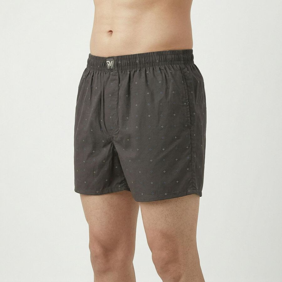 Men's Grey Regular Fit Solid Boxers, गहरा ग्रे, large