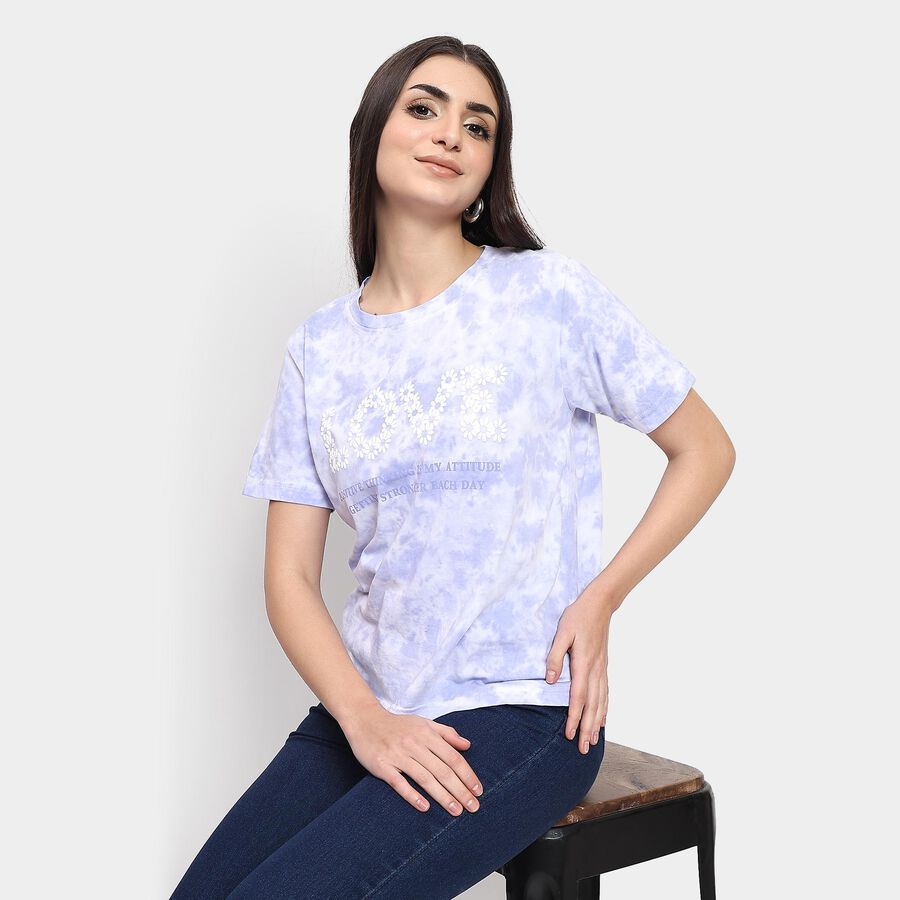 Ladies' 100% Cotton Round Neck T-Shirt , लाइलेक, large image number null