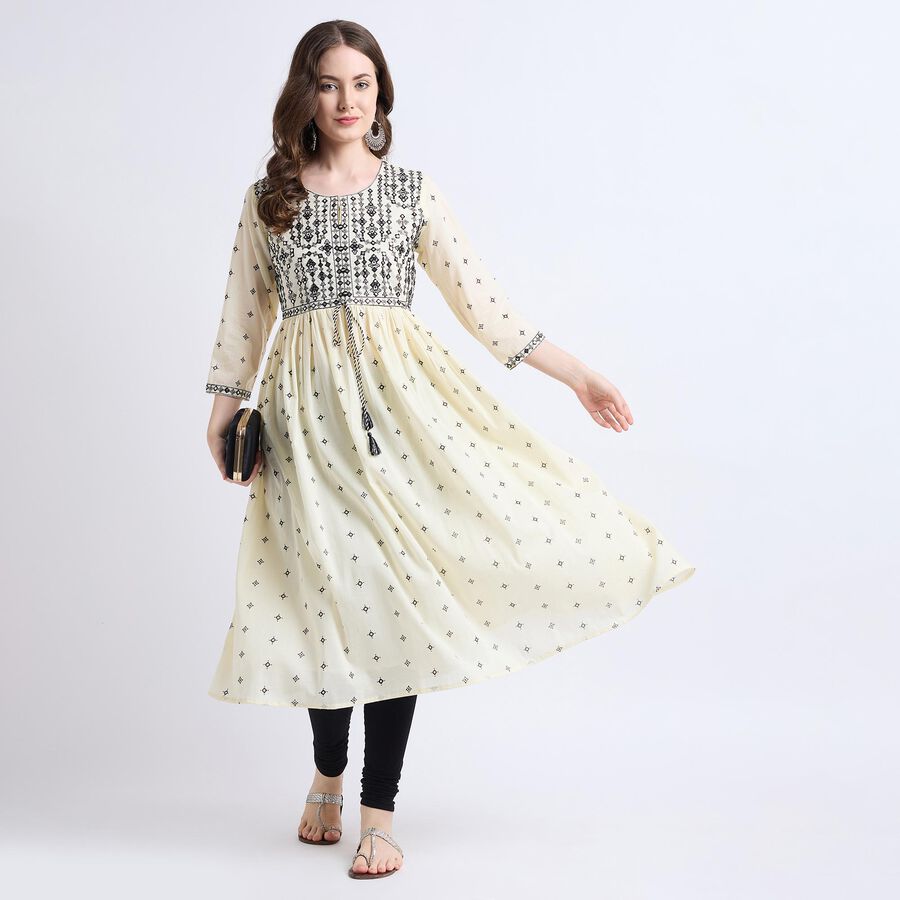 Ladies' 100% Cotton Kurta , ऑफ व्हाइट, large image number null