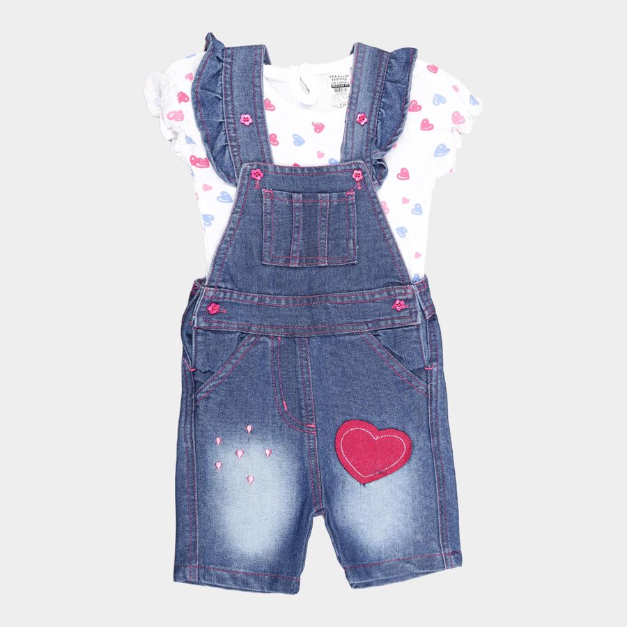 Infants Yellow Hippo Cotton Round Neck Shorts Set, Mid Blue, large image number null