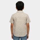 Boys' Beige Cotton Spread Collar Casual Shirt, Beige, small