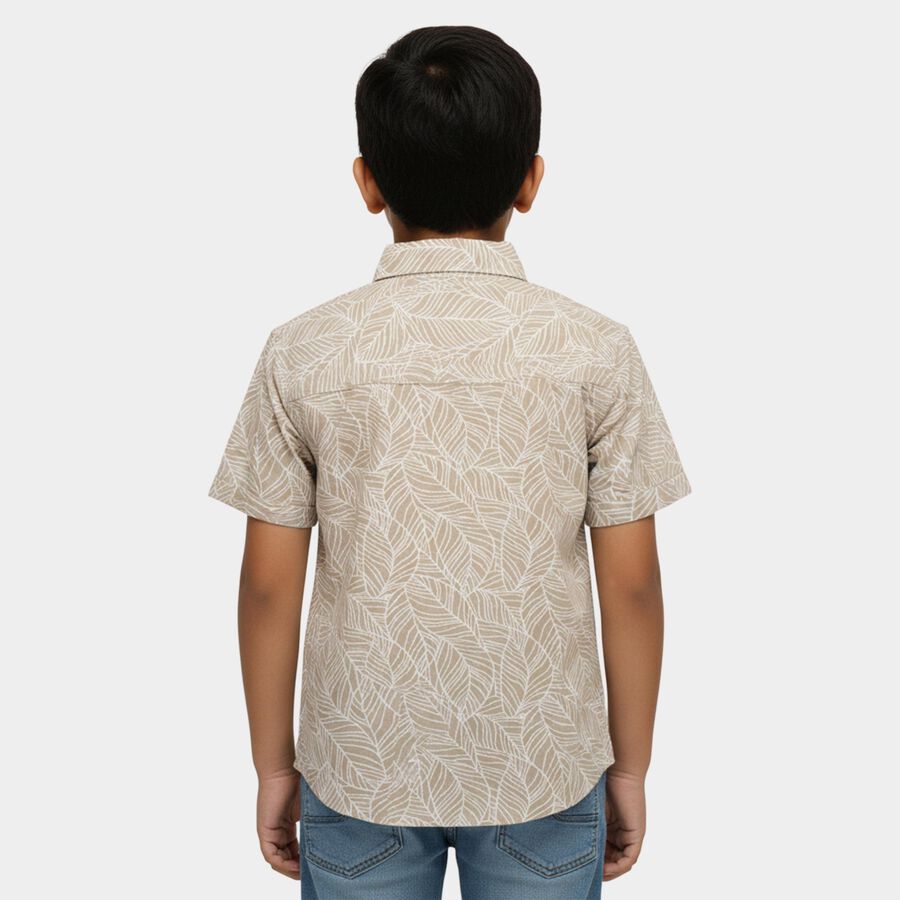 Boys' Beige Cotton Spread Collar Casual Shirt, Beige, large