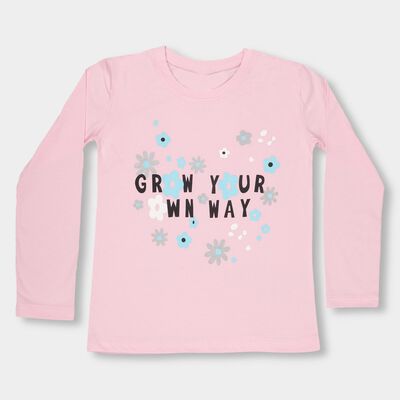 Girls' Light Pink Round Neck Casual Top